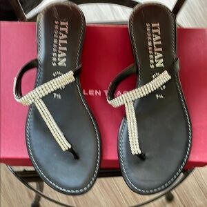 Italian Shoemakers Black Sandals with Rhinestone Accents